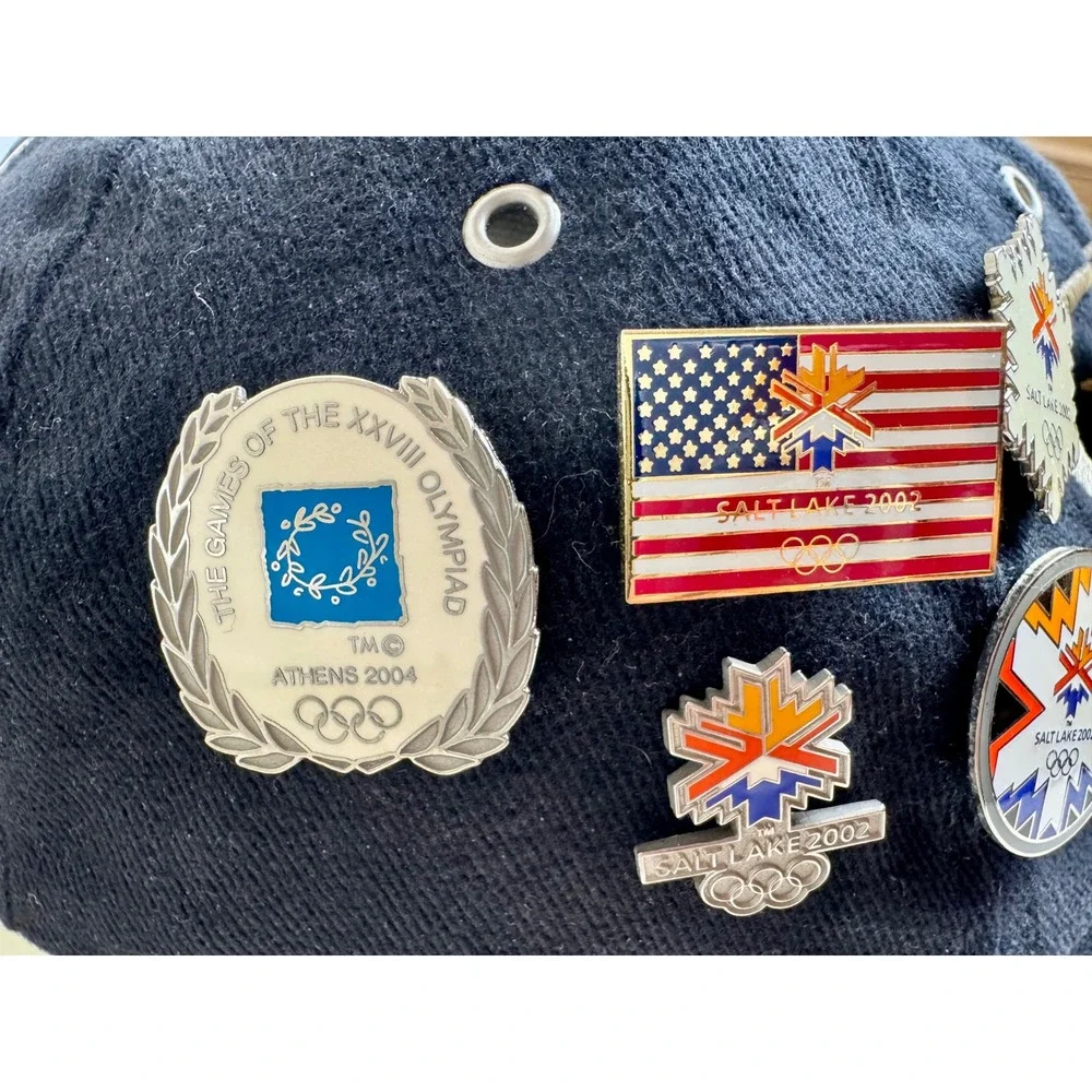 Salt Lake 2002 Winter Olympics Hat Black Strapback with‎ 15+ Vintage Pins Rare